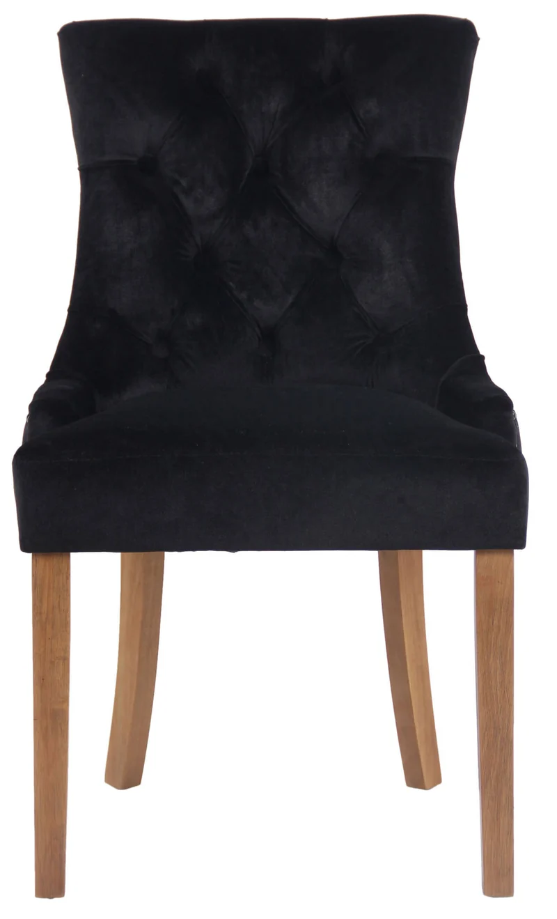 Chaise de salle à manger x1 design antique capitonné en velours noir avec 4 pieds en bois clair 10_0001938