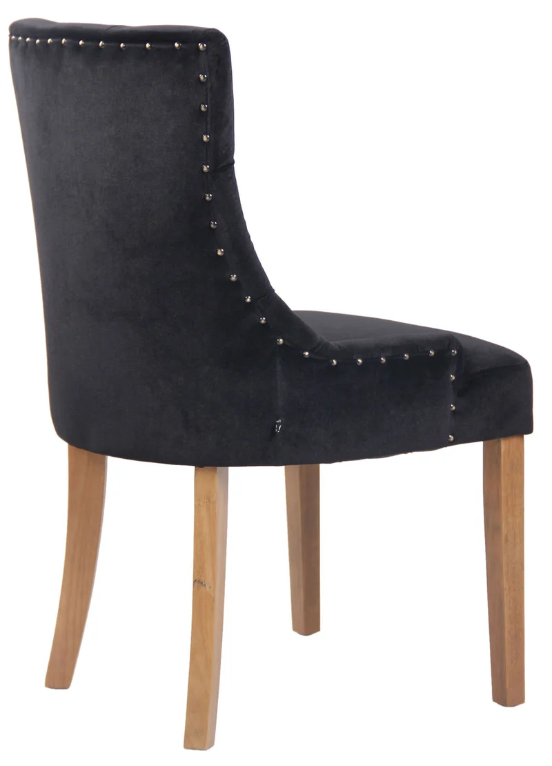 Chaise de salle à manger x1 design antique capitonné en velours noir avec 4 pieds en bois clair 10_0001938