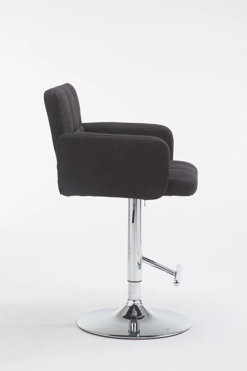 Tabouret de bar x1 avec accoudoirs et dossier confortable en tissu noir pieds métal chromé TDB10783