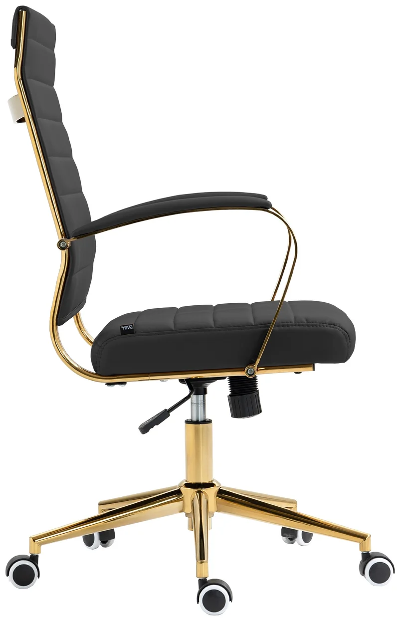 Fauteuil de bureau design chic dossier ergonomique en similicuir noir cadre métal doré BUR10709