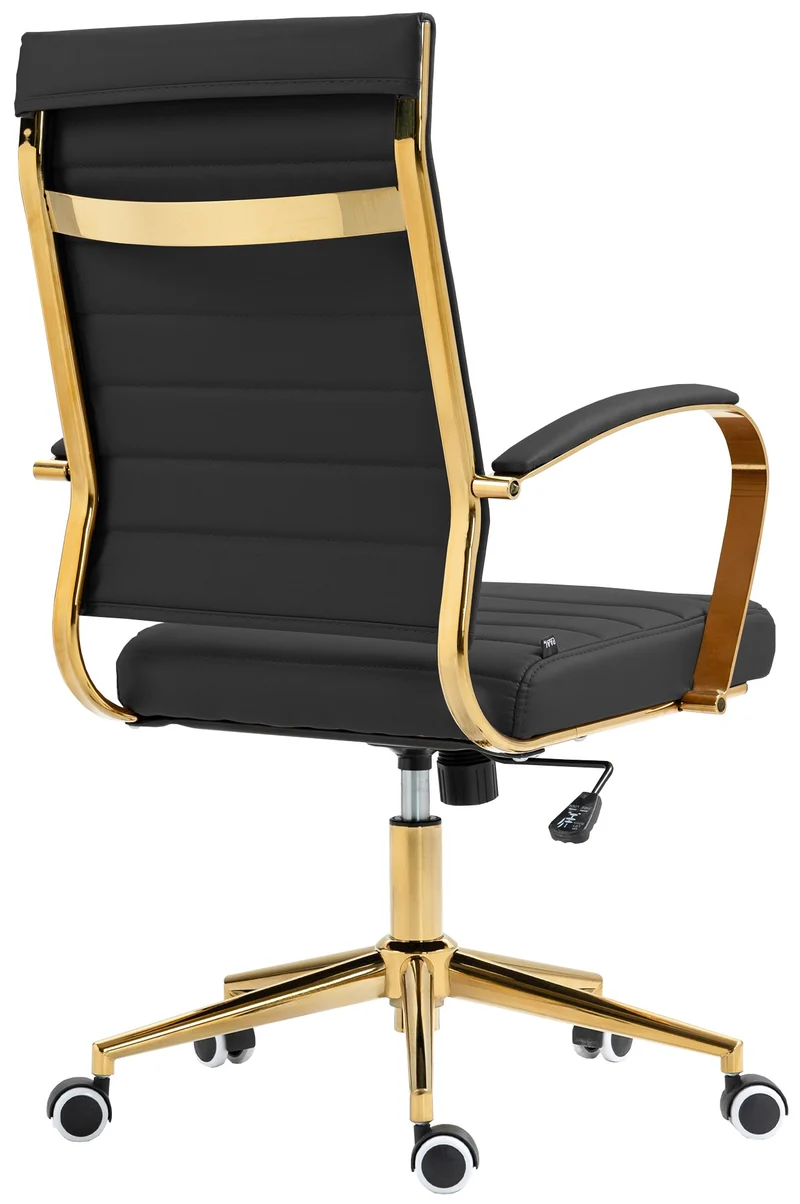 Fauteuil de bureau design chic dossier ergonomique en similicuir noir cadre métal doré BUR10709