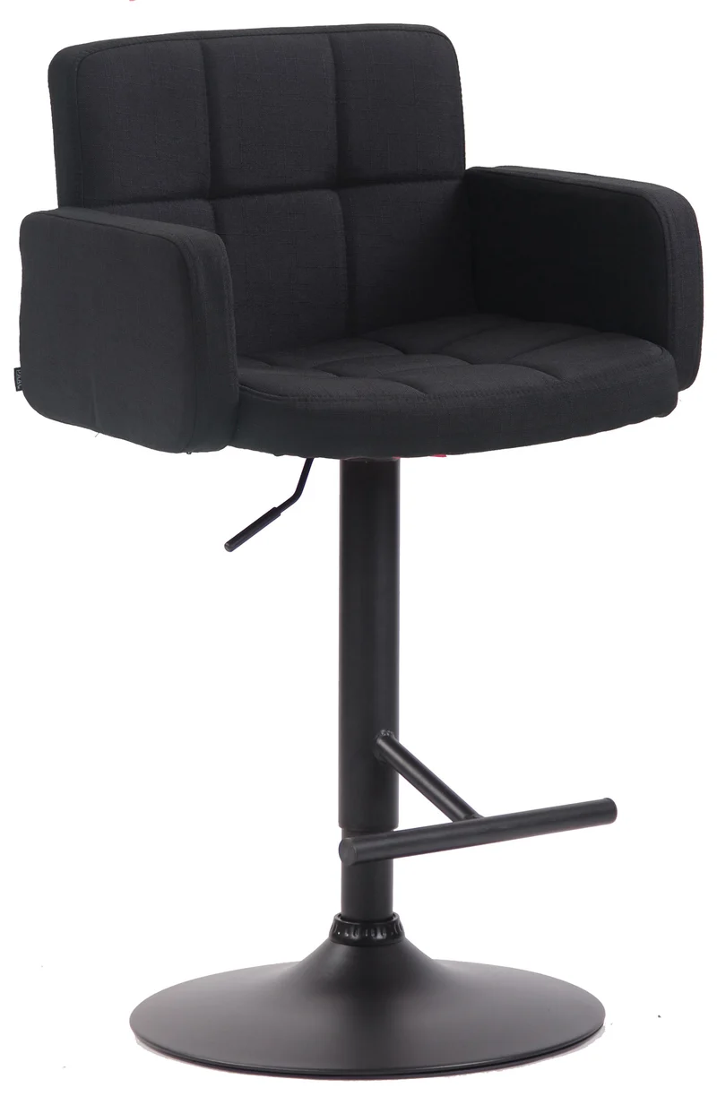 Tabouret de bar x1 avec accoudoirs et dossier confortable en tissu noir pieds noir mat TDB10787