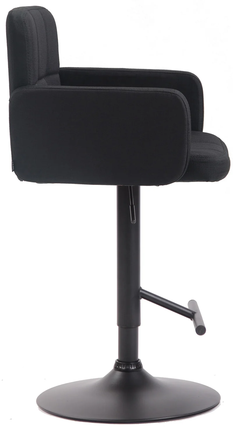 Tabouret de bar x1 avec accoudoirs et dossier confortable en tissu noir pieds noir mat TDB10787