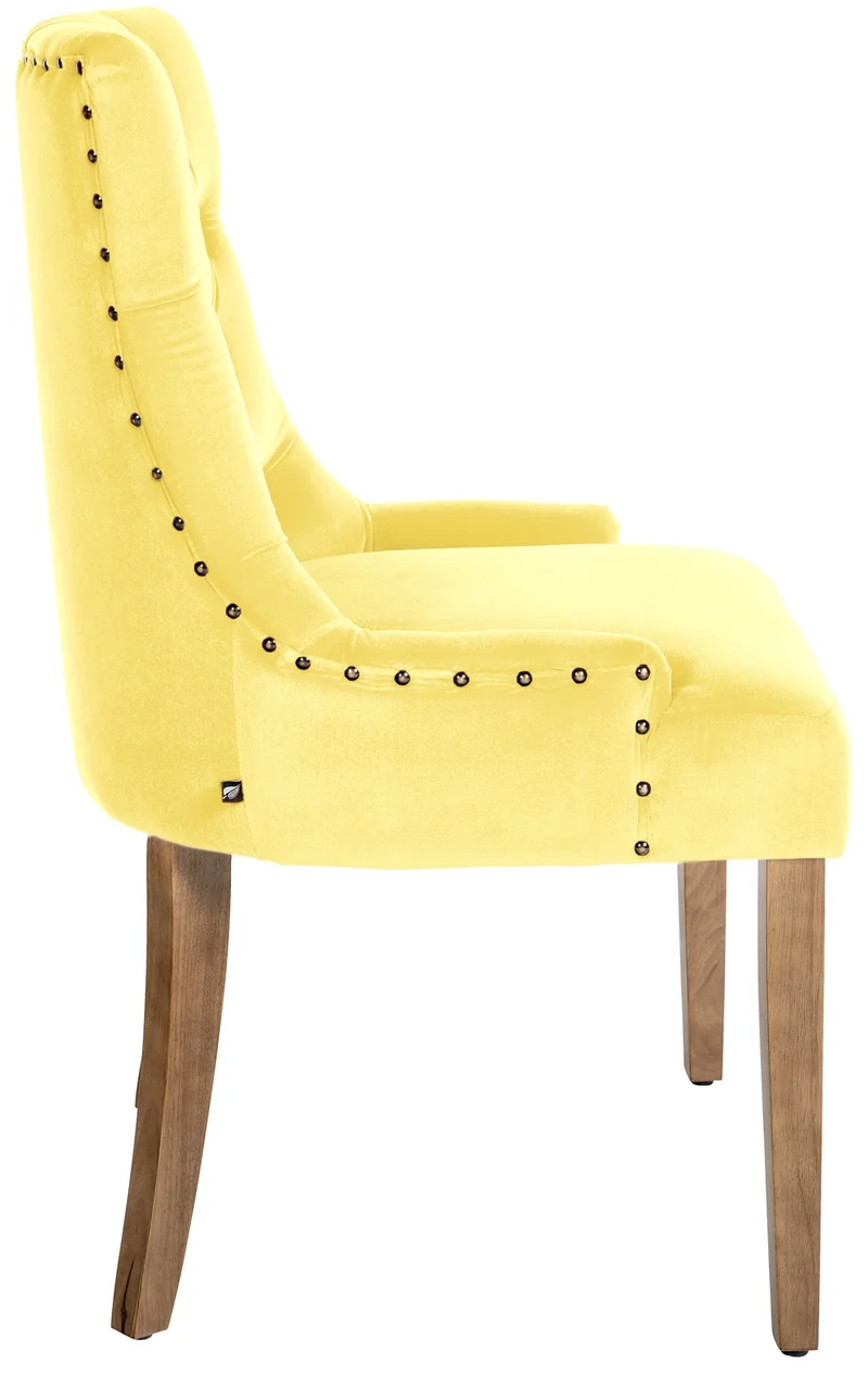 Chaise de salle à manger x1 design antique capitonné en velours jaune avec 4 pieds en bois clair 10_0001947