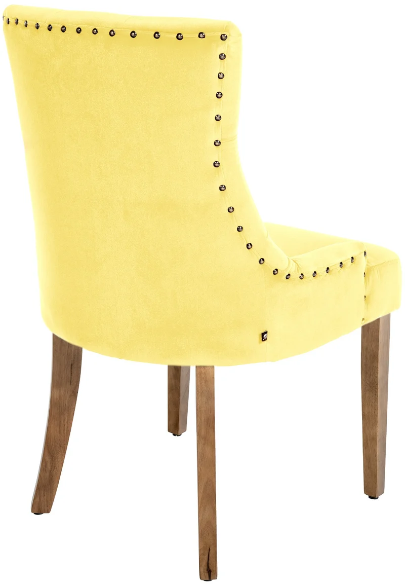 Chaise de salle à manger x1 design antique capitonné en velours jaune avec 4 pieds en bois clair 10_0001947