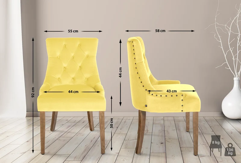 Chaise de salle à manger x1 design antique capitonné en velours jaune avec 4 pieds en bois clair 10_0001947