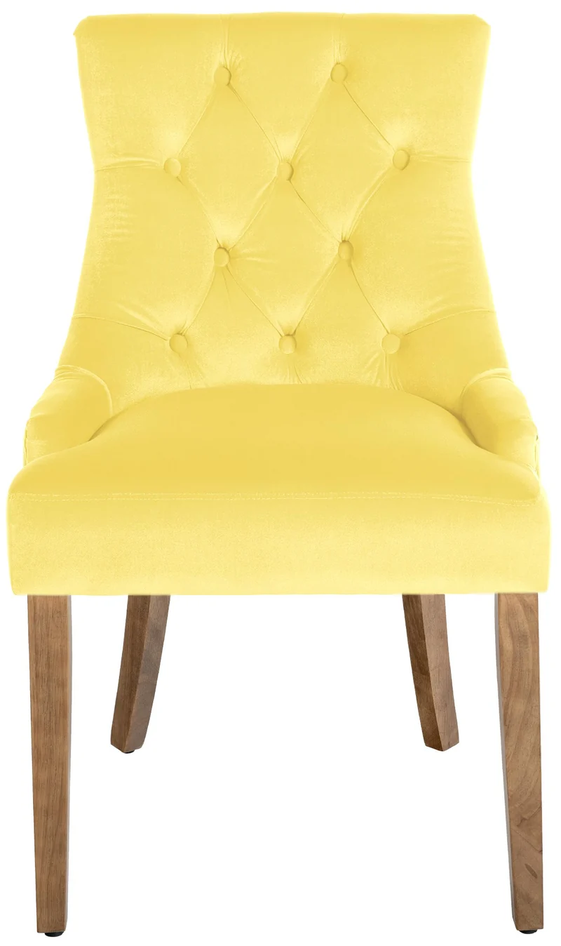 Chaise de salle à manger x1 design antique capitonné en velours jaune avec 4 pieds en bois clair 10_0001947