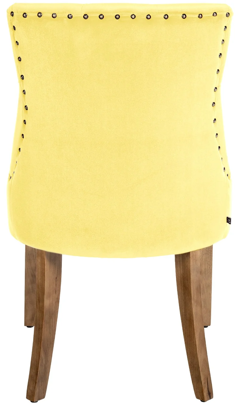 Chaise de salle à manger x1 design antique capitonné en velours jaune avec 4 pieds en bois clair 10_0001947