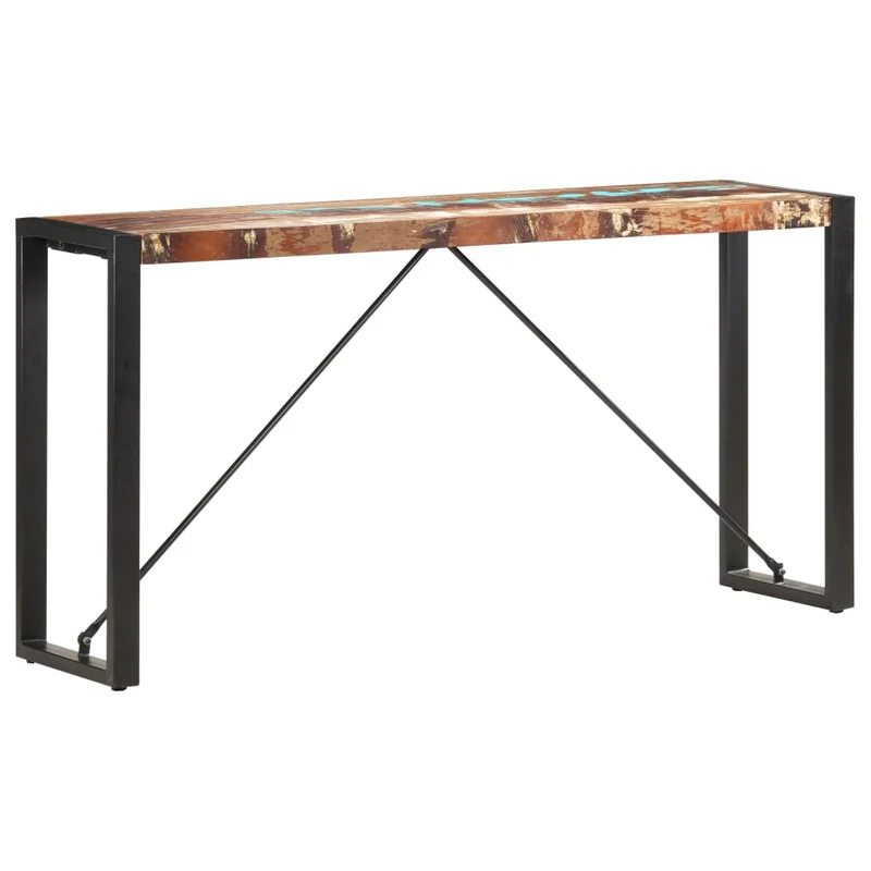 Table d'appoint console d'entrée 150 x 35 x 76 cm bois de récupération massif et acier DEC031562