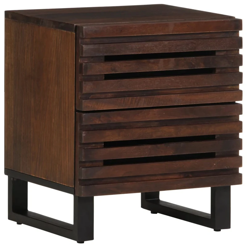 Lot de 2 tables de chevet avec deux tiroirs 40 x 34 x 46 cm bois de manguier marron et acier DEC034796