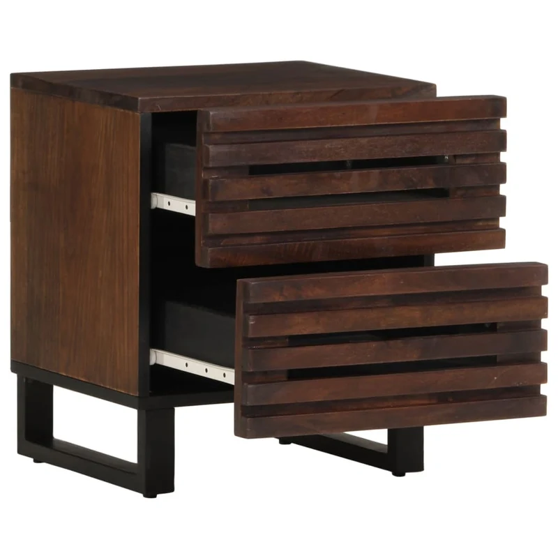 Lot de 2 tables de chevet avec deux tiroirs 40 x 34 x 46 cm bois de manguier marron et acier DEC034796