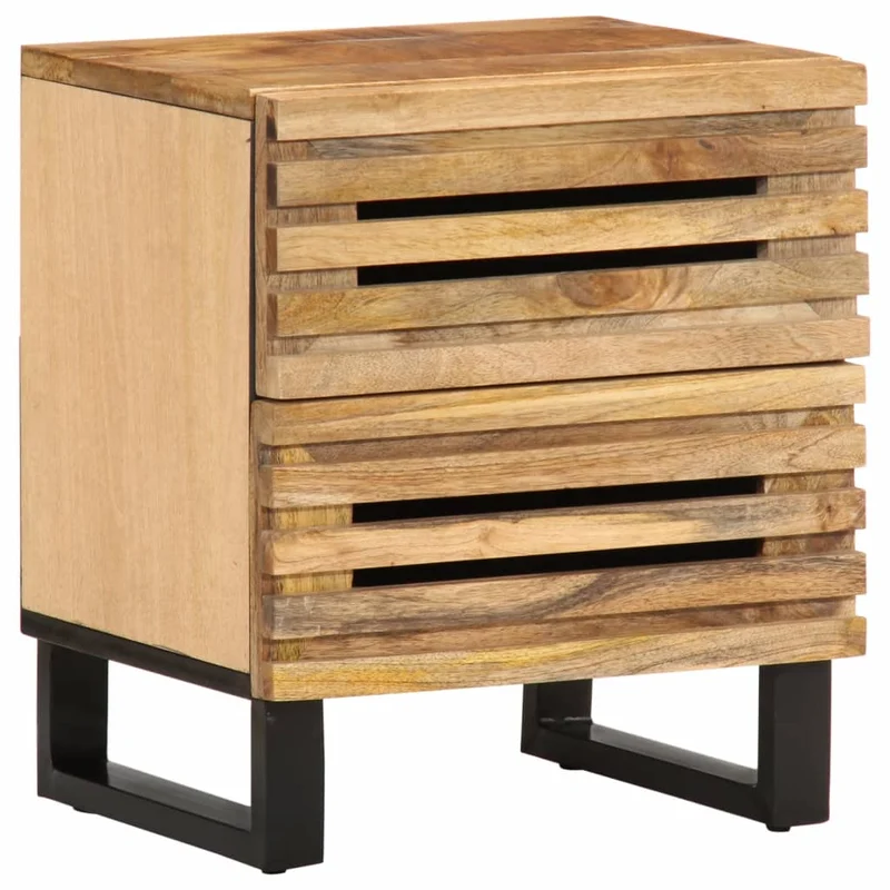 Lot de 2 tables de chevet avec deux tiroirs 40 x 34 x 46 cm bois massif de manguier et acier DEC034801