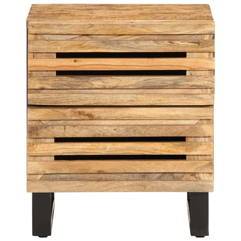 Lot de 2 tables de chevet avec deux tiroirs 40 x 34 x 46 cm bois massif de manguier et acier DEC034801