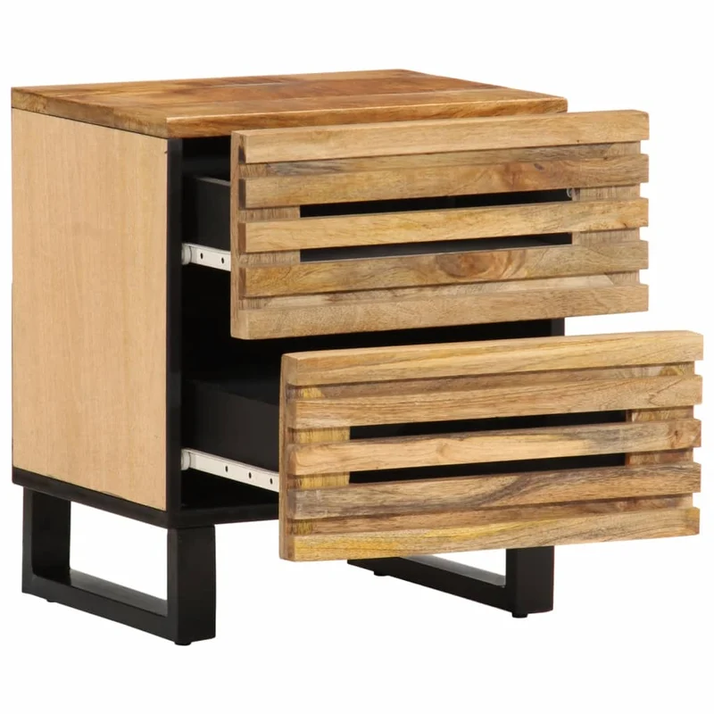 Lot de 2 tables de chevet avec deux tiroirs 40 x 34 x 46 cm bois massif de manguier et acier DEC034801