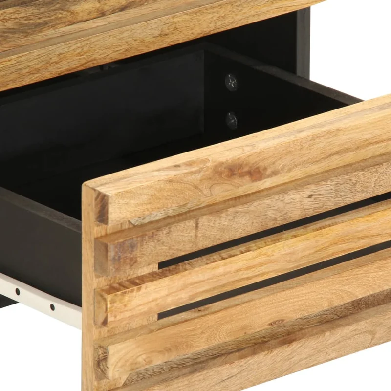 Lot de 2 tables de chevet avec deux tiroirs 40 x 34 x 46 cm bois massif de manguier et acier DEC034801