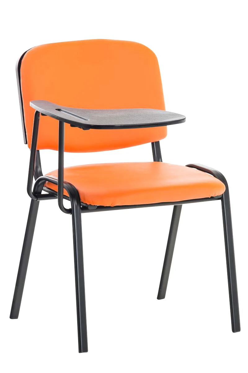 Chaise visiteur avec petite table rabattable pupitre en synthétique orange support métal noir BUR10655