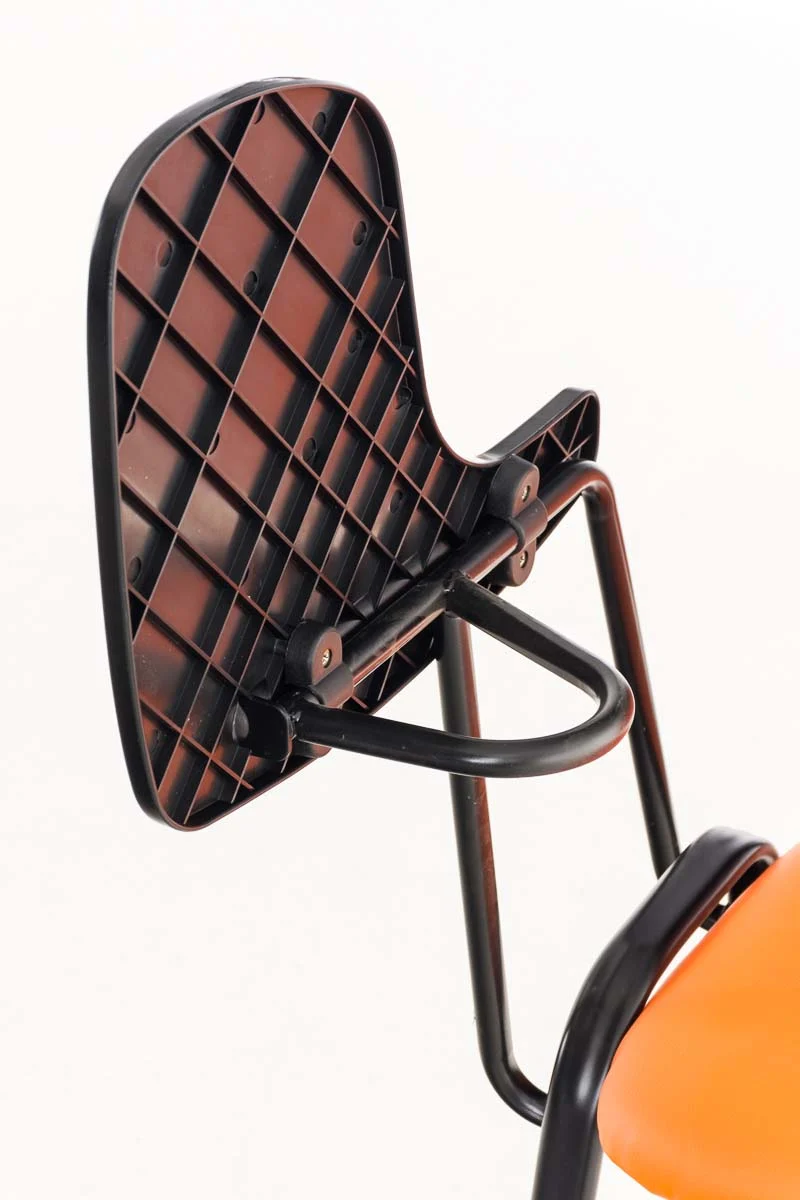 Chaise visiteur avec petite table rabattable pupitre en synthétique orange support métal noir BUR10655