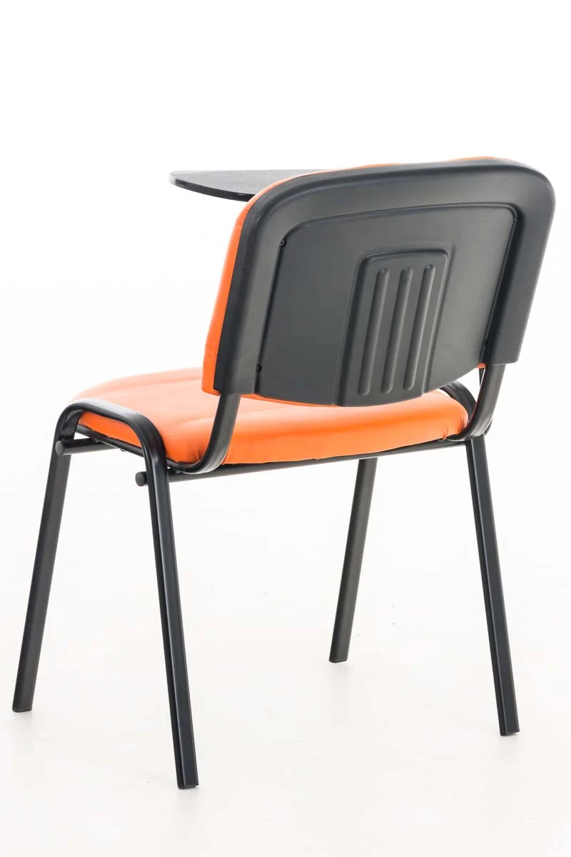 Chaise visiteur avec petite table rabattable pupitre en synthétique orange support métal noir BUR10655