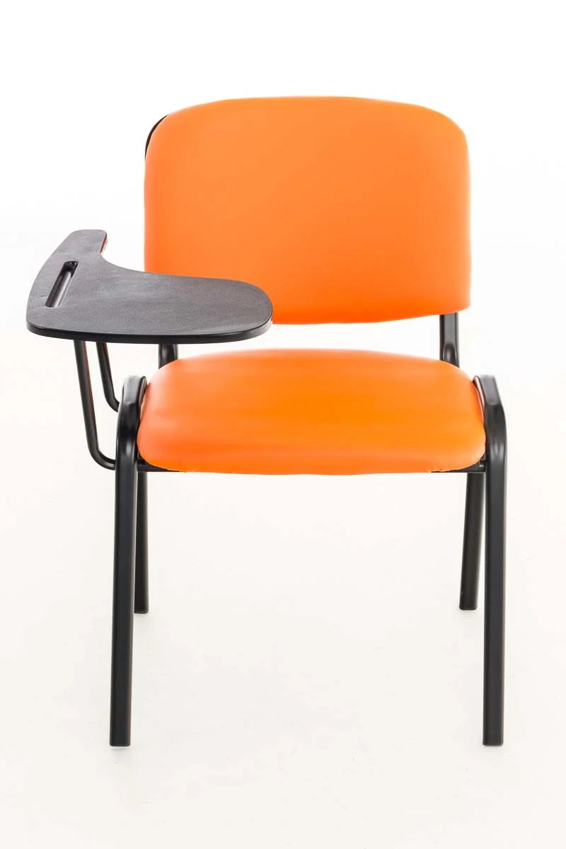 Chaise visiteur avec petite table rabattable pupitre en synthétique orange support métal noir BUR10655