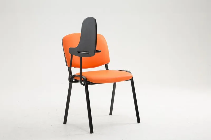 Chaise visiteur avec petite table rabattable pupitre en synthétique orange support métal noir BUR10655