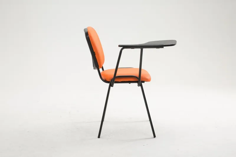Chaise visiteur avec petite table rabattable pupitre en synthétique orange support métal noir BUR10655