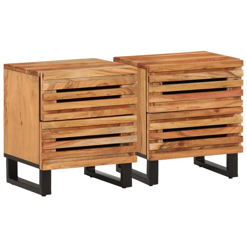 Lot de 2 tables de chevet avec tiroirs 40 x 34 x 46 cm bois d'acacia et fer DEC034792