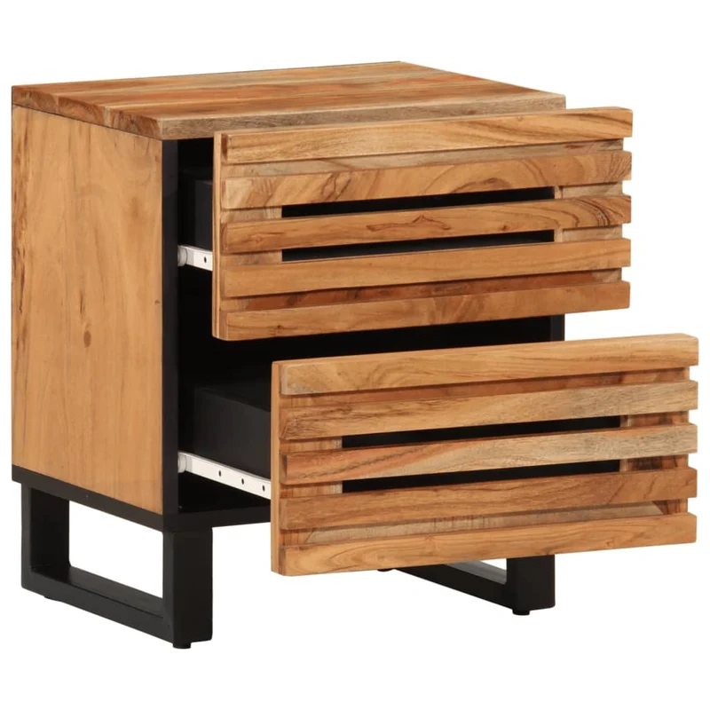Lot de 2 tables de chevet avec tiroirs 40 x 34 x 46 cm bois d'acacia et fer DEC034792