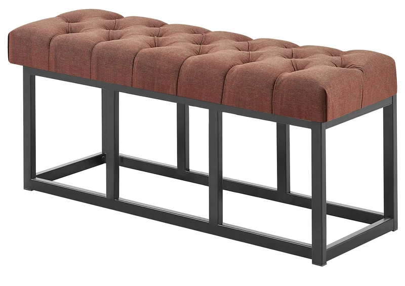 Banc en tissu marron avec boutons décoratives structure en métal noir 100 x 38 x 46 cm 10_0008803