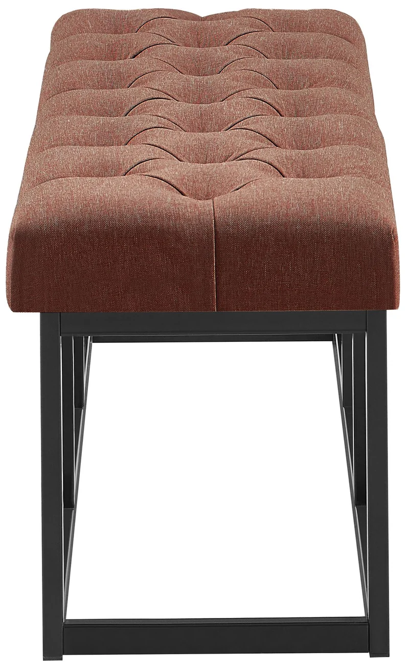 Banc en tissu marron avec boutons décoratives structure en métal noir 100 x 38 x 46 cm 10_0008803
