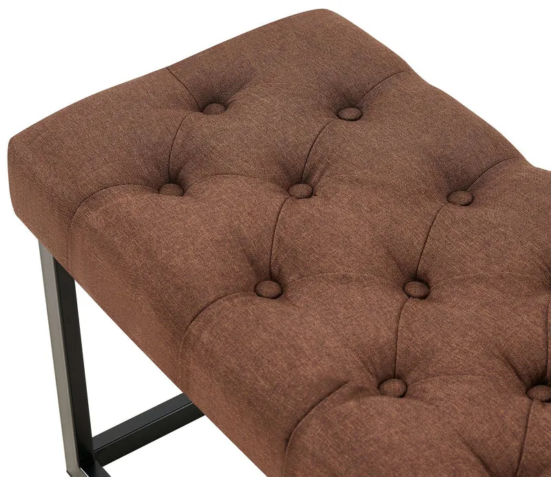 Banc en tissu marron avec boutons décoratives structure en métal noir 100 x 38 x 46 cm 10_0008803