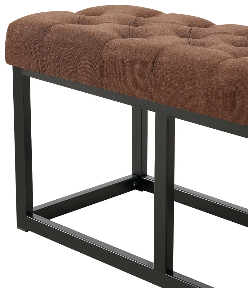 Banc en tissu marron avec boutons décoratives structure en métal noir 100 x 38 x 46 cm 10_0008803