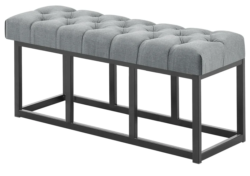 Banc d'entrée en tissu gris foncé boutons décoratifs avec structure en métal noir 100 x 38 x 46 cm 10_0008784