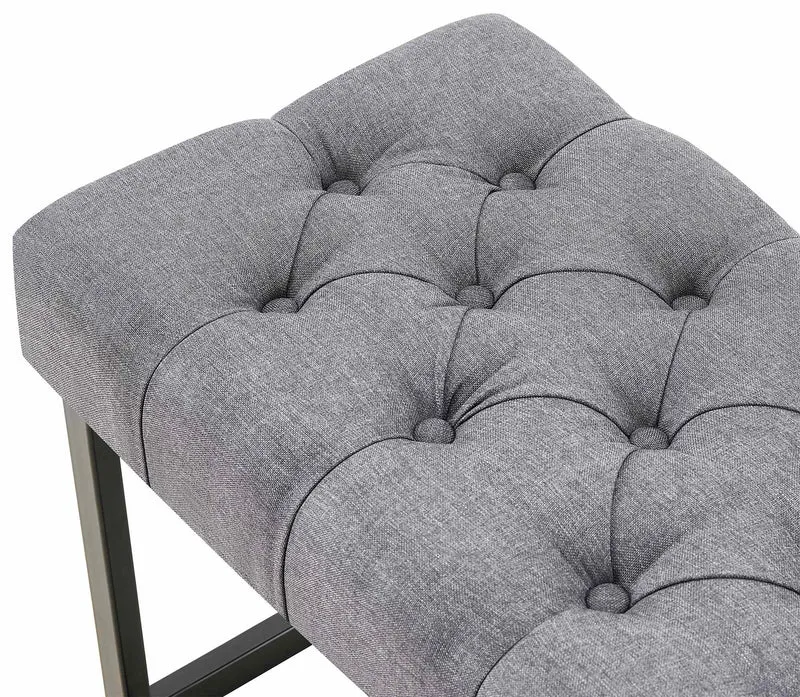 Banc d'entrée en tissu gris foncé boutons décoratifs avec structure en métal noir 100 x 38 x 46 cm 10_0008784