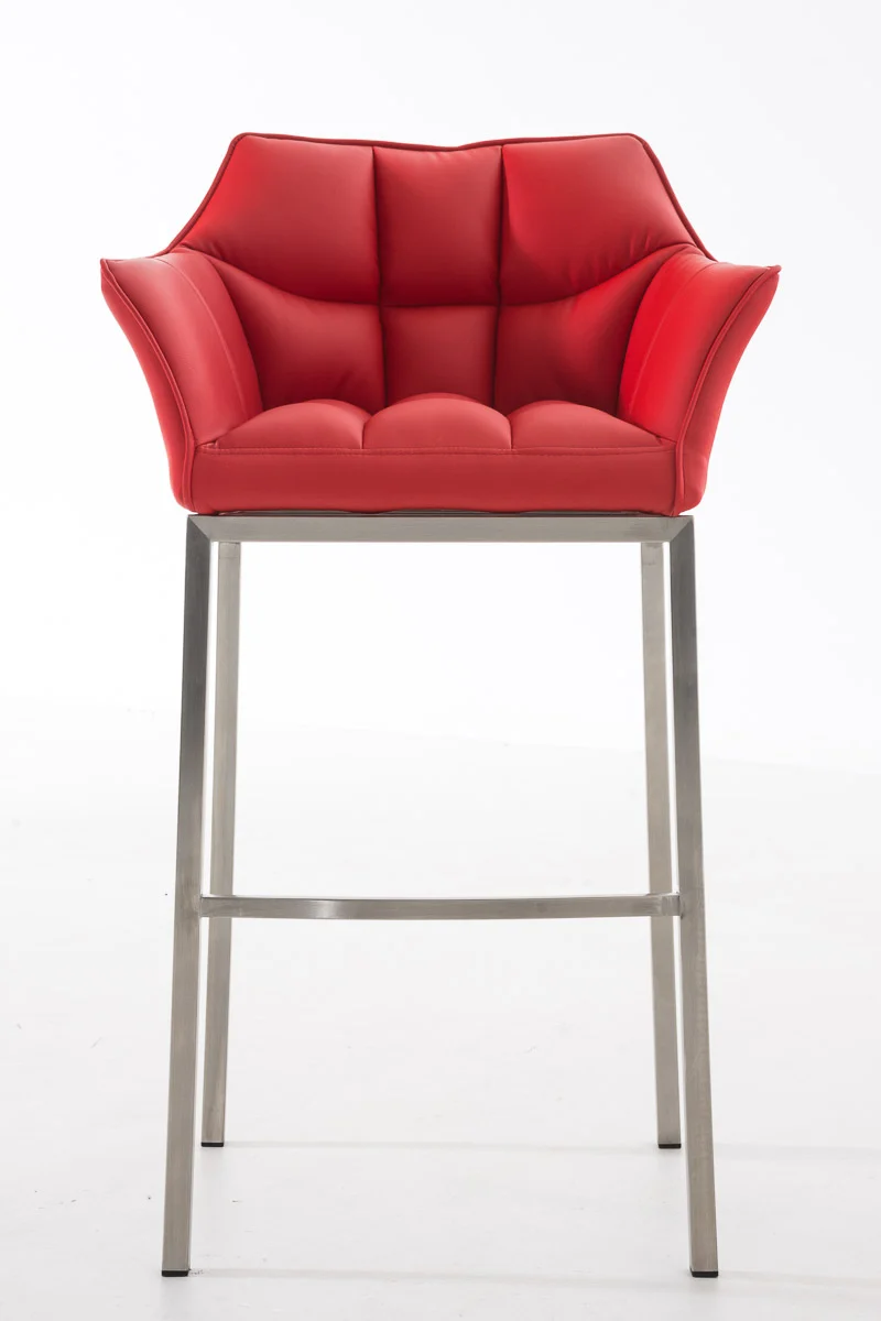 Tabouret de bar x1 en similicuir rouge avec structure en métal finition acier inoxydable hauteur d'assise 83 cm 10_0000987