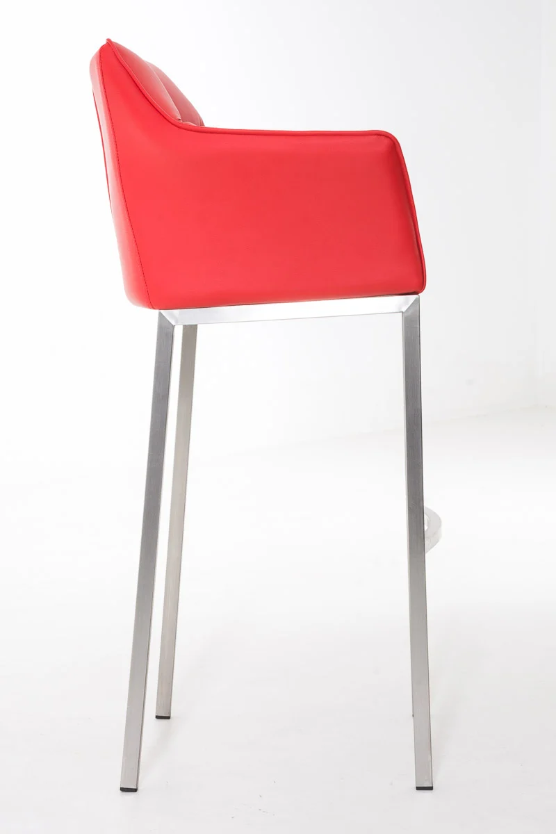 Tabouret de bar x1 en similicuir rouge avec structure en métal finition acier inoxydable hauteur d'assise 83 cm 10_0000987