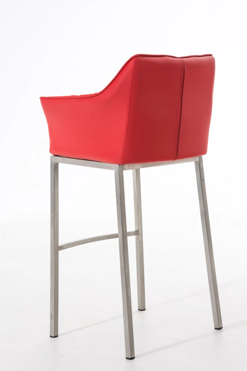 Tabouret de bar x1 en similicuir rouge avec structure en métal finition acier inoxydable hauteur d'assise 83 cm 10_0000987