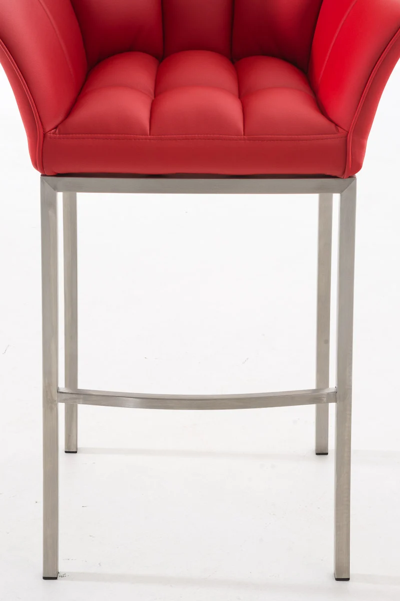 Tabouret de bar x1 en similicuir rouge avec structure en métal finition acier inoxydable hauteur d'assise 83 cm 10_0000987