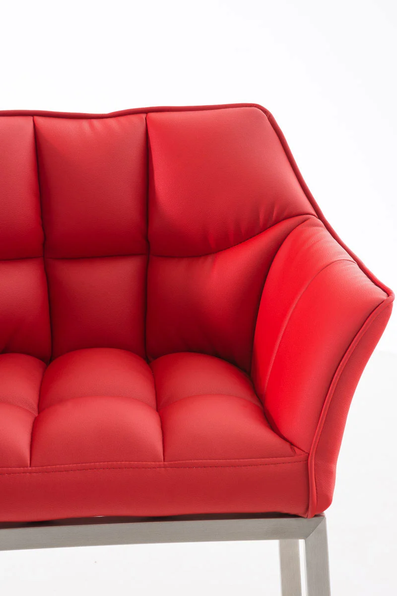 Tabouret de bar x1 en similicuir rouge avec structure en métal finition acier inoxydable hauteur d'assise 83 cm 10_0000987