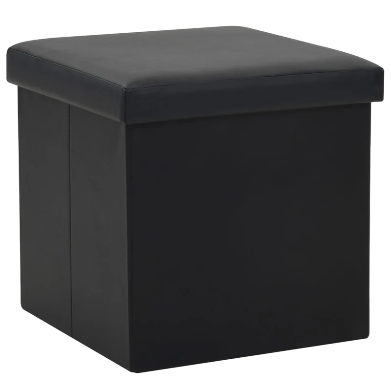 Tabouret assise pouf de rangement pliable en PVC noir DEC026352
