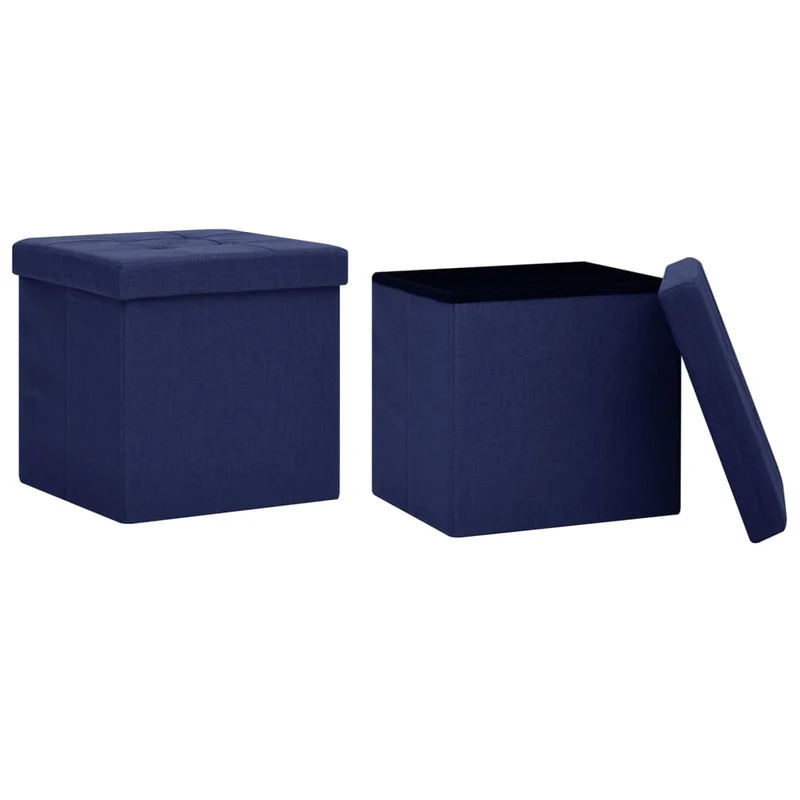 Lot de 2 tabouret assise poufs de rangement pliables en tissu bleu DEC026386