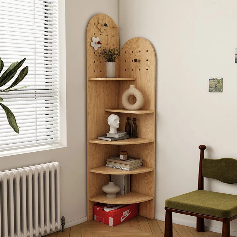 Modern Minimalist Fan-shaped Particle Board Corner Shelf Unit 5-Tier For Living Room