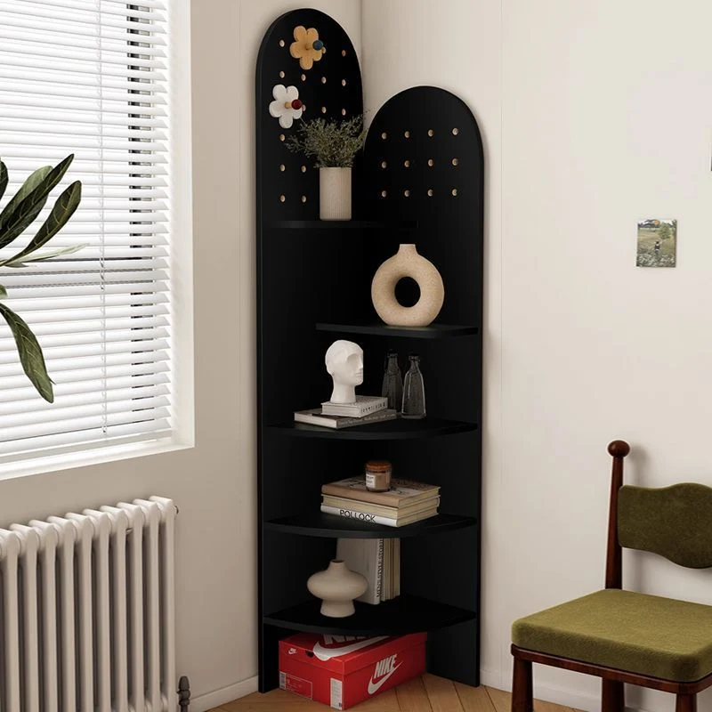 Modern Minimalist Fan-shaped Particle Board Corner Shelf Unit 5-Tier For Living Room