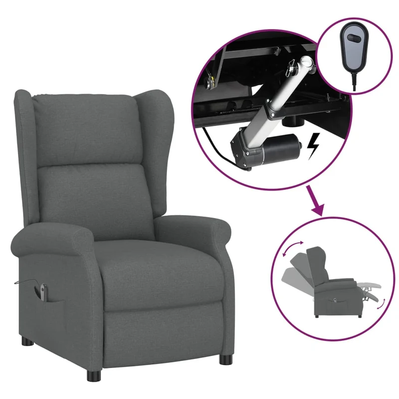 Fauteuil relax TV avec rebord latéral très confortable en tissu gris foncé DEC028617