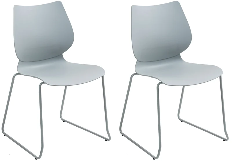 Lot de 2 chaises visiteur conférence bureau salle à manger empilable en plastique gris et métal 10_0007397