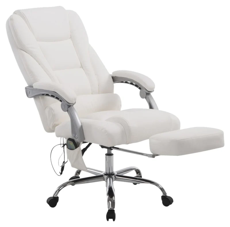 Fauteuil de bureau avec fonction massage repose-pieds dossier inclinable en PVC blanc 10_0002582