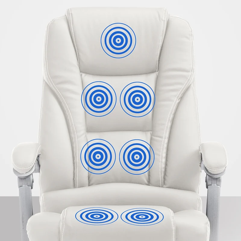 Fauteuil de bureau avec fonction massage repose-pieds dossier inclinable en PVC blanc 10_0002582