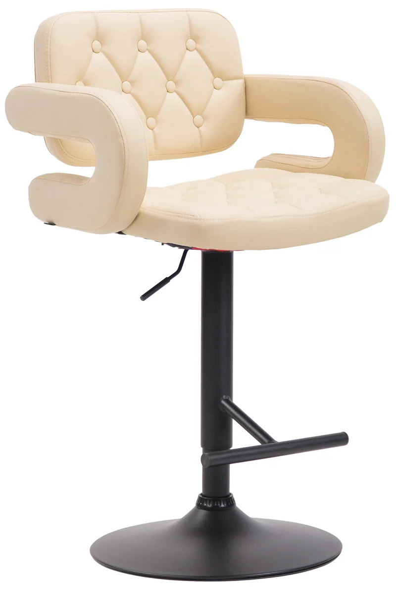 Tabouret de bar capitonné en synthétique crème accoudoirs repose-pieds métal design moderne TDB10505