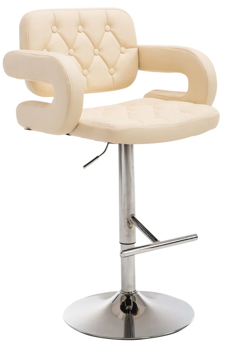Tabouret de bar en synthétique crème et piètement chromé design contemporain avec repose-pieds 10_0001188