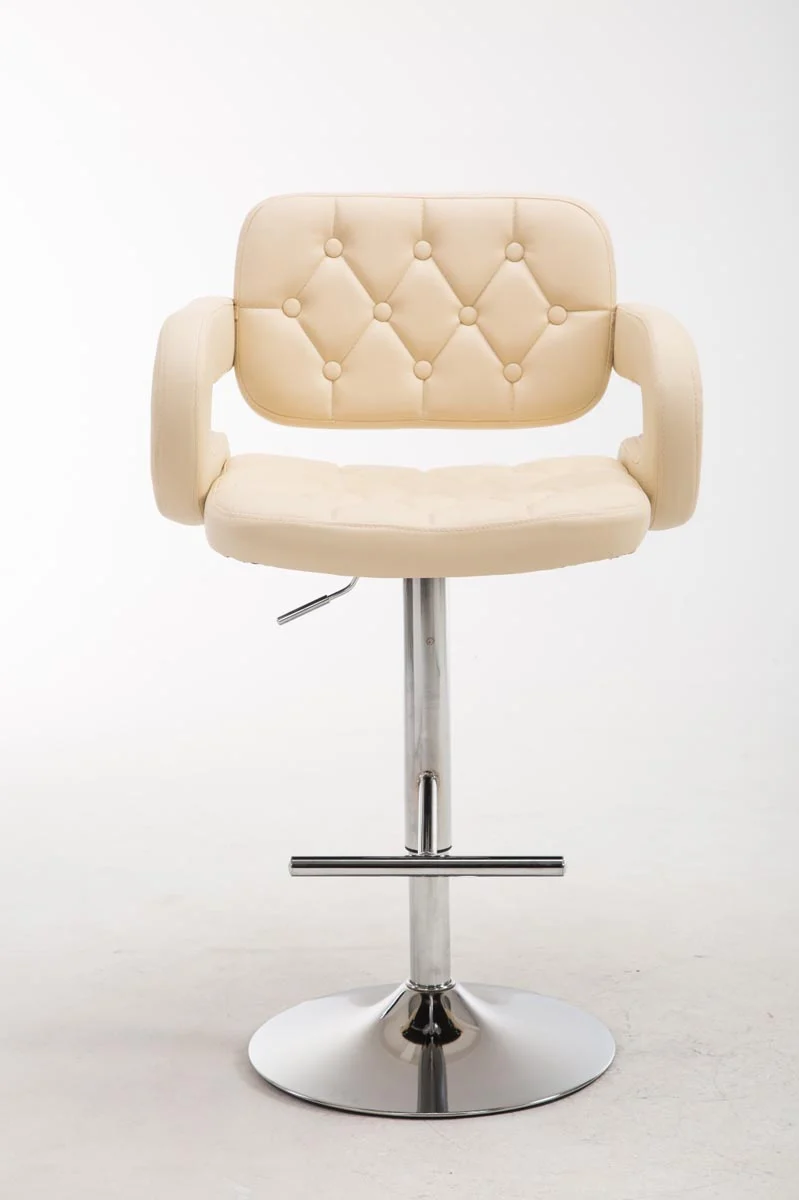 Tabouret de bar en synthétique crème et piètement chromé design contemporain avec repose-pieds 10_0001188