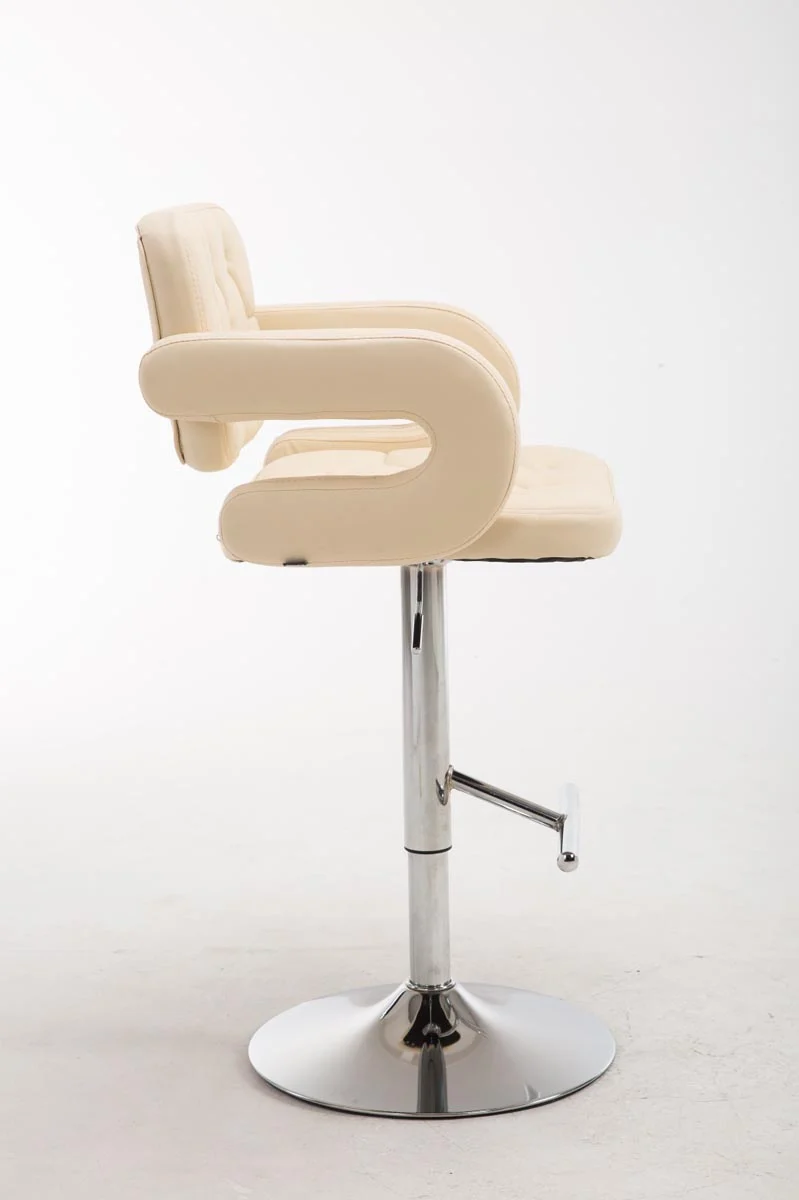 Tabouret de bar en synthétique crème et piètement chromé design contemporain avec repose-pieds 10_0001188